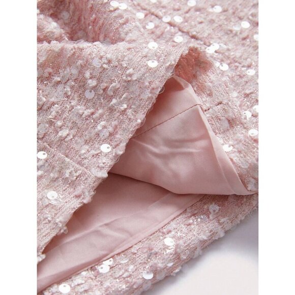 Elegant Sequin tweed Dress & Blazer 2 piece Suit Set pink - Picture 6 of 12